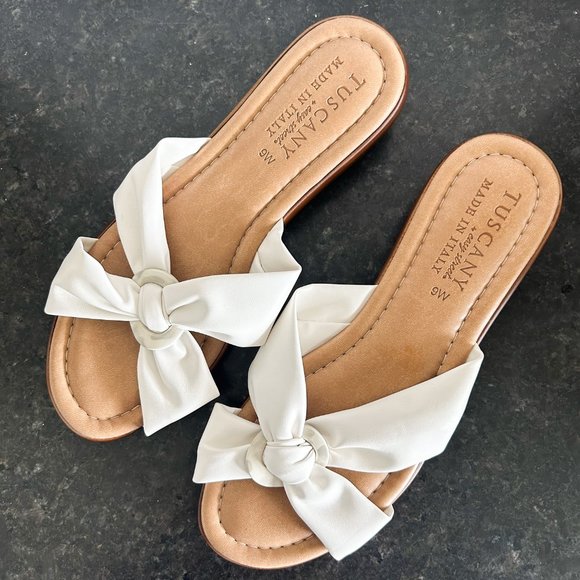 Womens Wedge Sandals 9W, Slip on Sandals, Tuscany womens sandals, Cream sandals - Picture 1 of 7